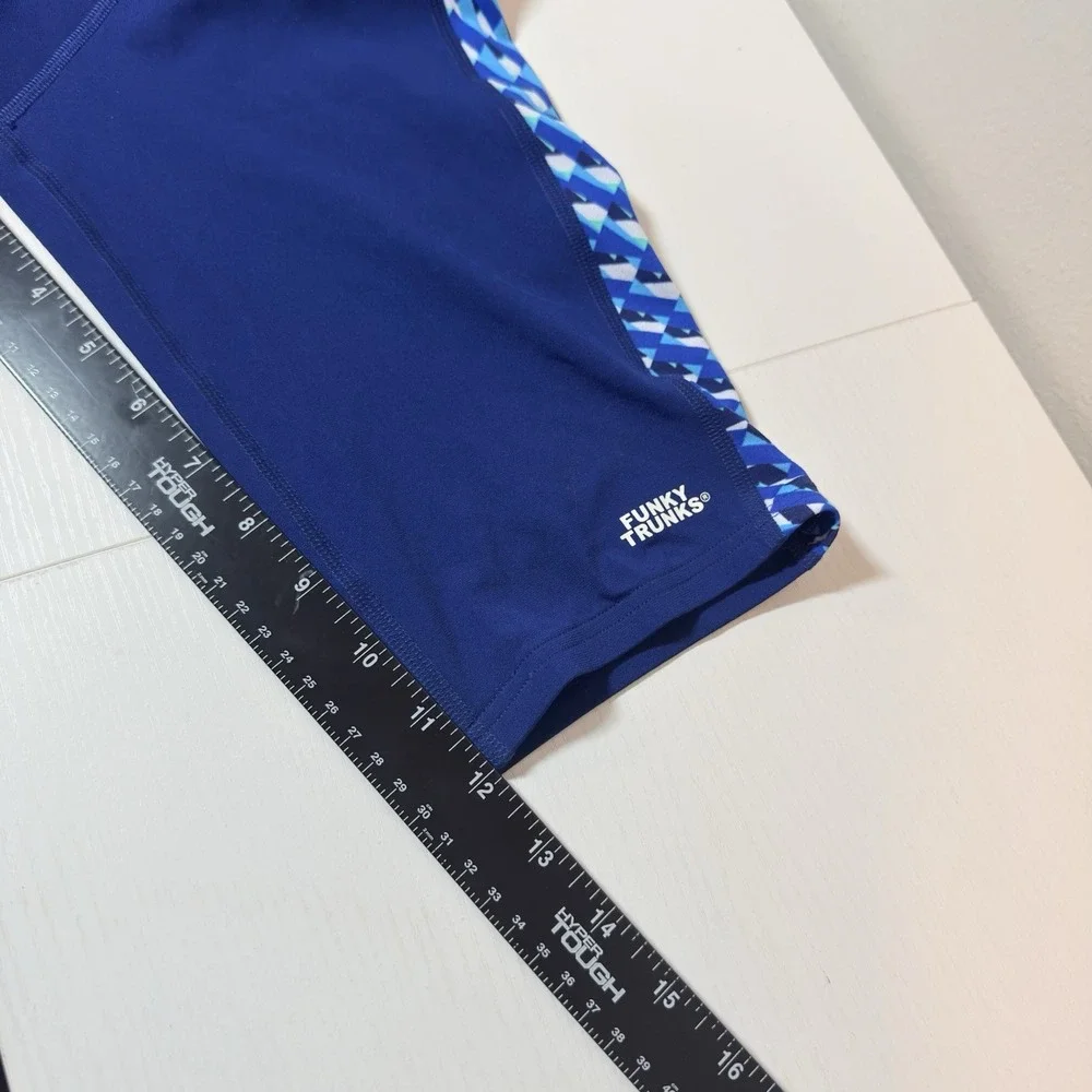 Funky Trunks Blue Geometric Print Swimming Training Jammer Men's 34/M